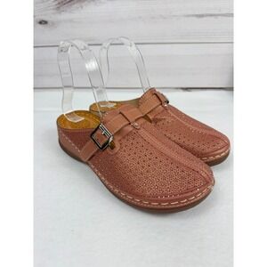 Atalina Women Rose Gold Rhinestone‎ Buckle Clog Mule Shoes Size 8